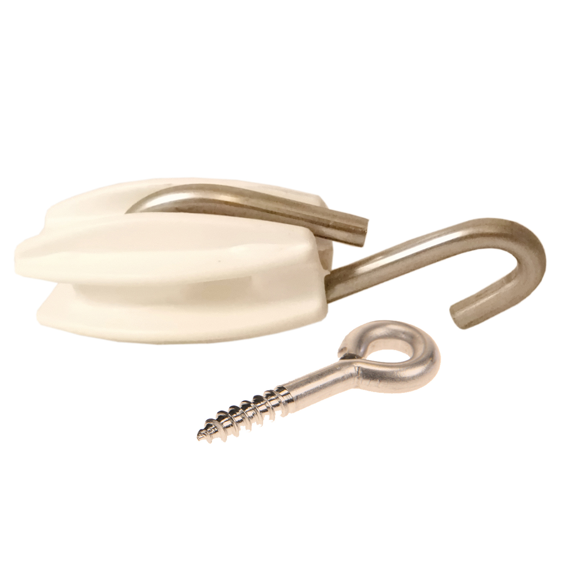 162-70604-50 Ei-isolator, wit met RVS INOX haak, incl. RVS INOX schroefoog